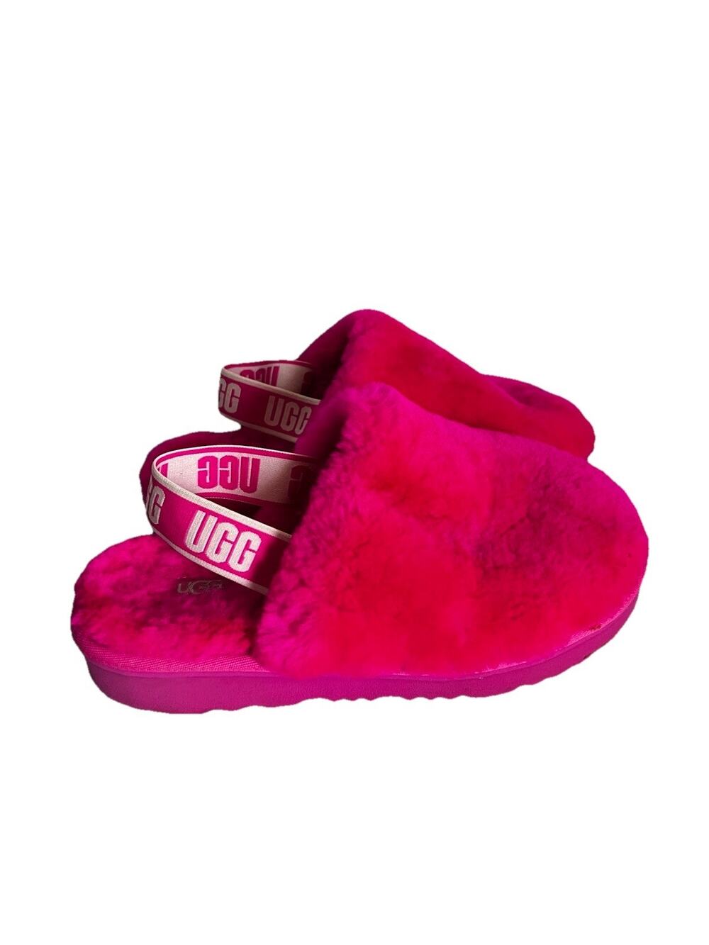 UGG Fluff Yeah Clogs Slippers Size 3 Hot Pink (Real Lamb Sheepskin) - rare